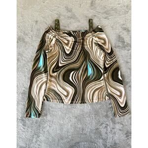 Vintage Y2K Psychedelic Print Stretchy Top Medium Cold‎ Shoulder Funky Rave